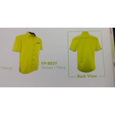 F1 Shirt S/S Viscose Yellow - Code 1126/Black Direct Stitch Logo Merdeka and Website / Patch Logo (Collar Both Side Btn)