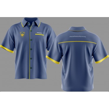 F1 Shirt S/S Viscose Grey / Yellow Front Logo Zafran Right Side / Ind.Name Left Side And Back Website info@zafransecurity.com.my